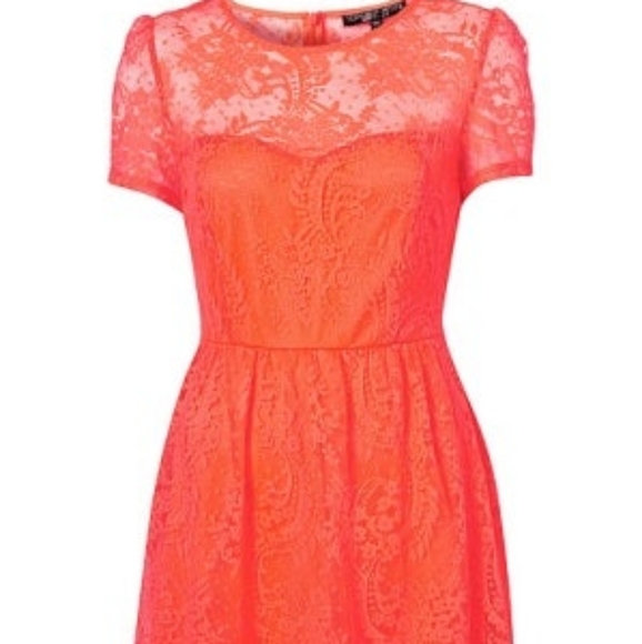 Topshop Dresses & Skirts - 33. TOPSHOP TALL CORAL LACE DRESS NWOT!